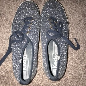Worn twice blue with white polka-dot keds